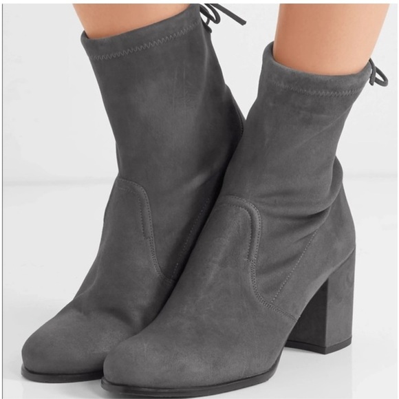 Stuart Weitzman Shorty Slate Gray Suede Block Heel Ankle Boots - Picture 2 of 11